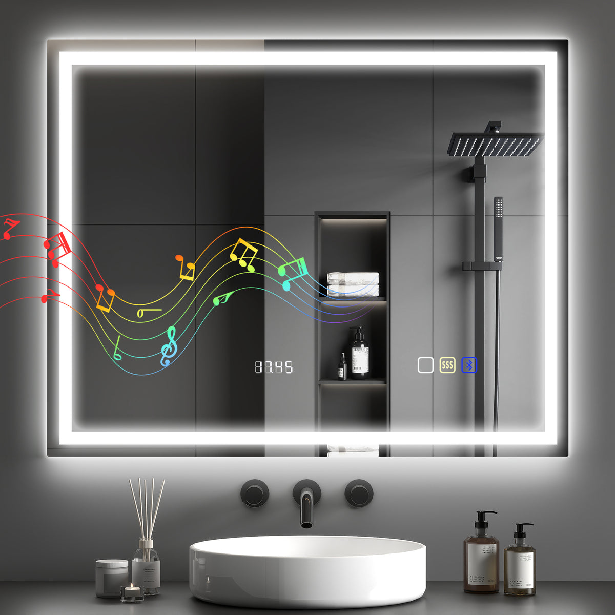 LED-Badezimmerspiegel mit Bluetooth und Uhr