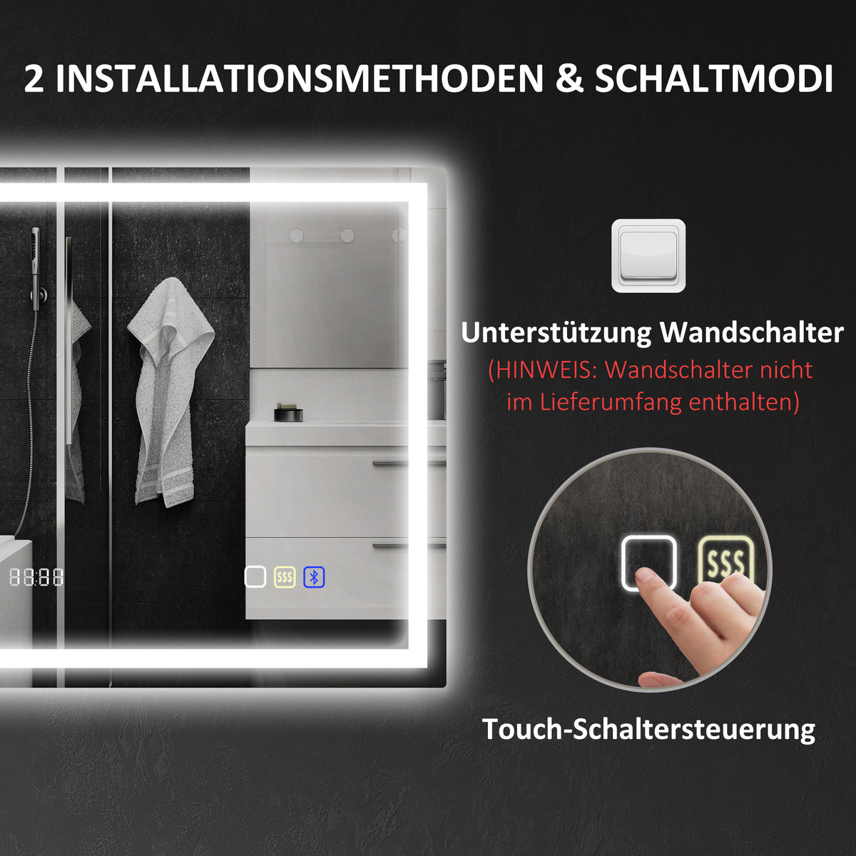 LED-Badezimmerspiegel mit Bluetooth und Uhr