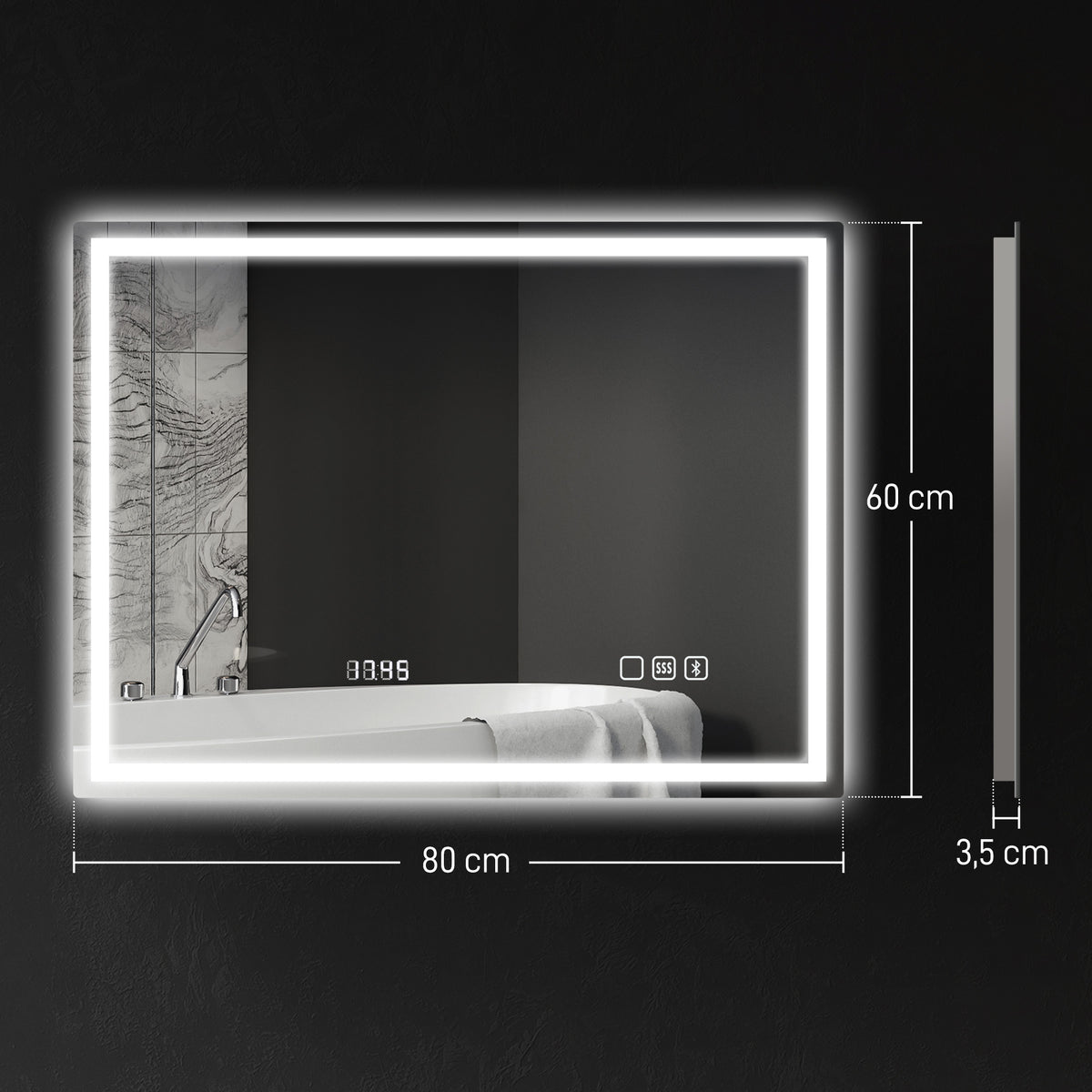 LED-Badezimmerspiegel mit Bluetooth und Uhr