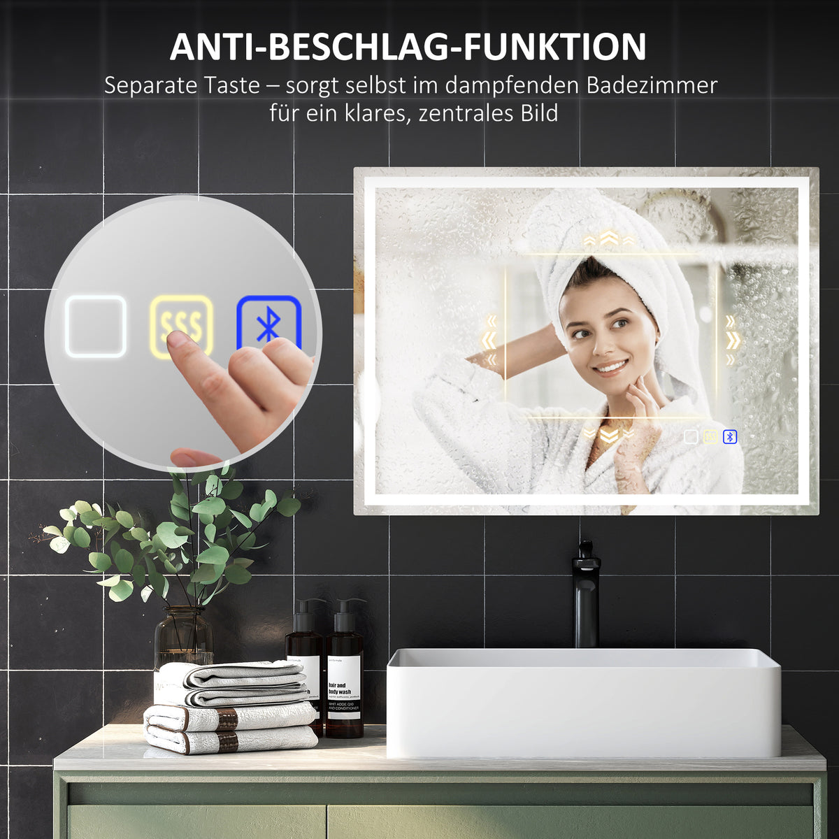 LED-Badezimmerspiegel mit Bluetooth und Uhr