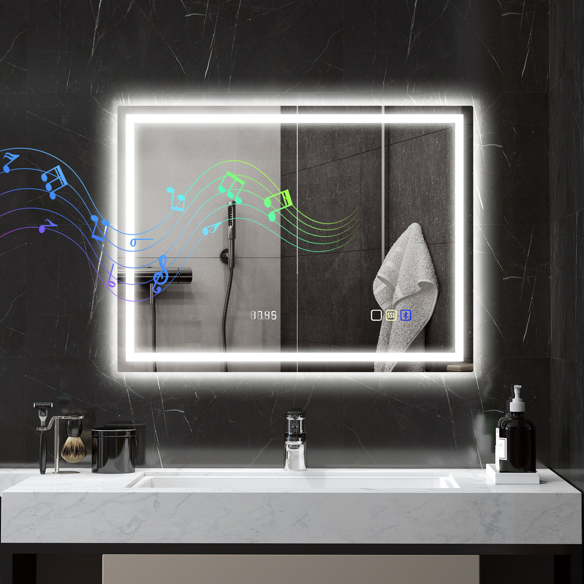 LED-Badezimmerspiegel mit Bluetooth und Uhr