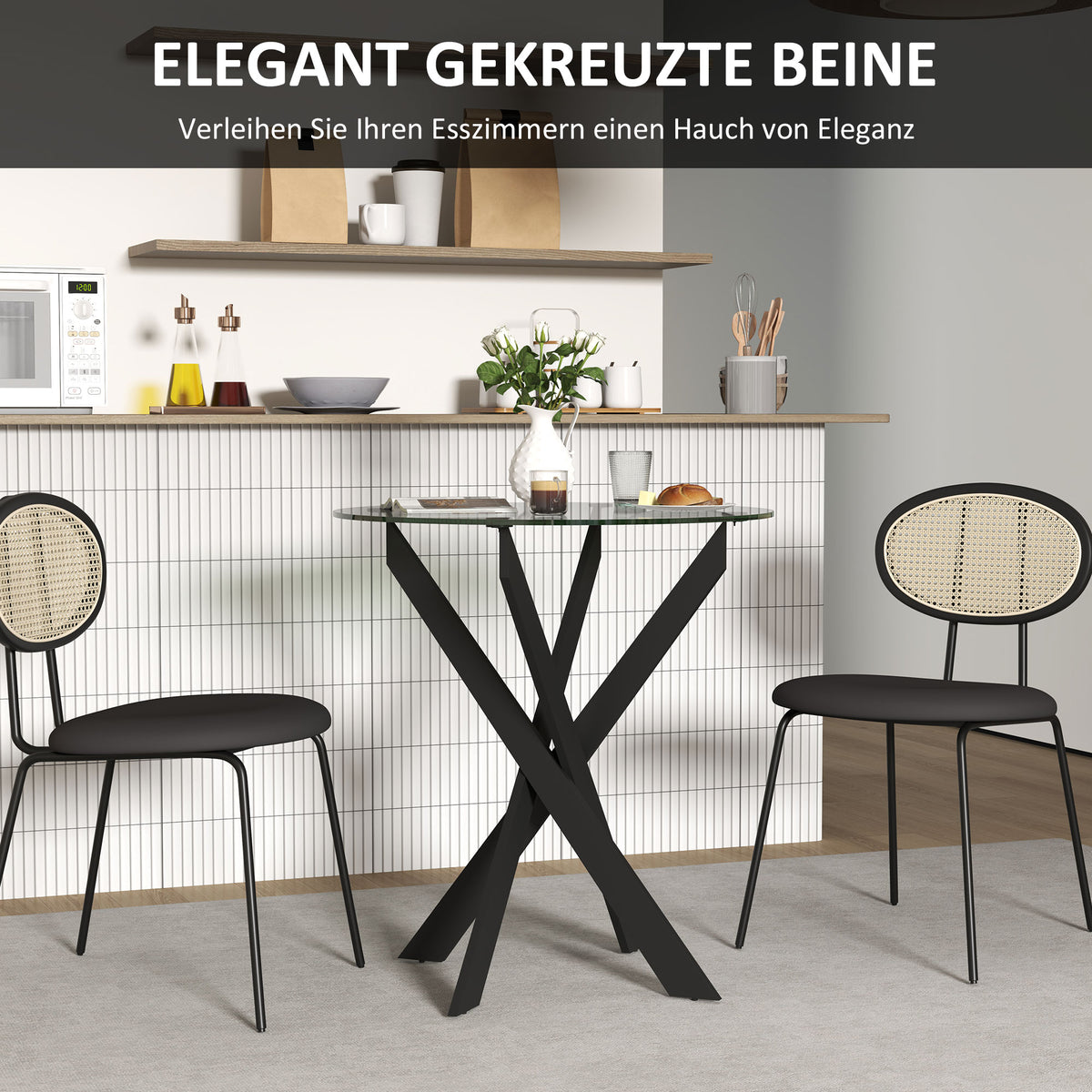 Runder Esstisch mit gehärteter Glasplatte