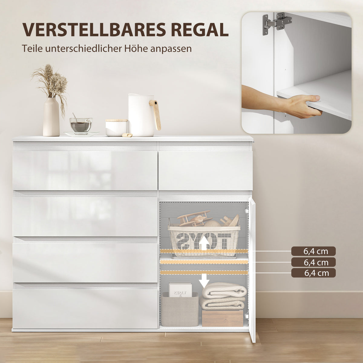 Sideboard mit fünf Schubladen und Soft-Close-Tür