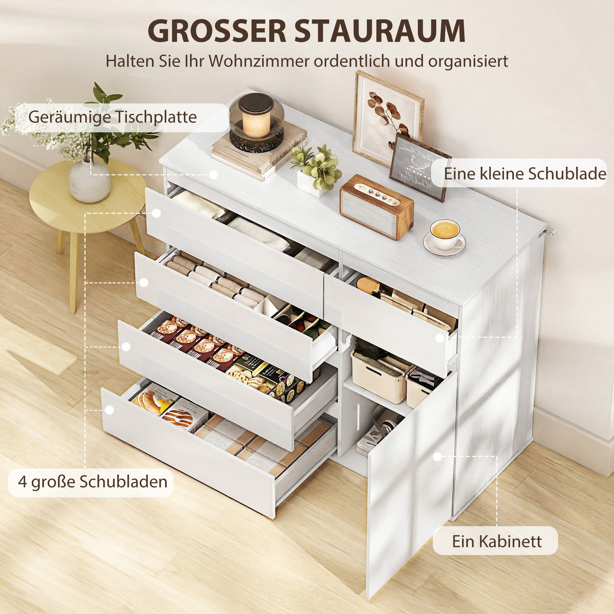 Sideboard mit fünf Schubladen und Soft-Close-Tür