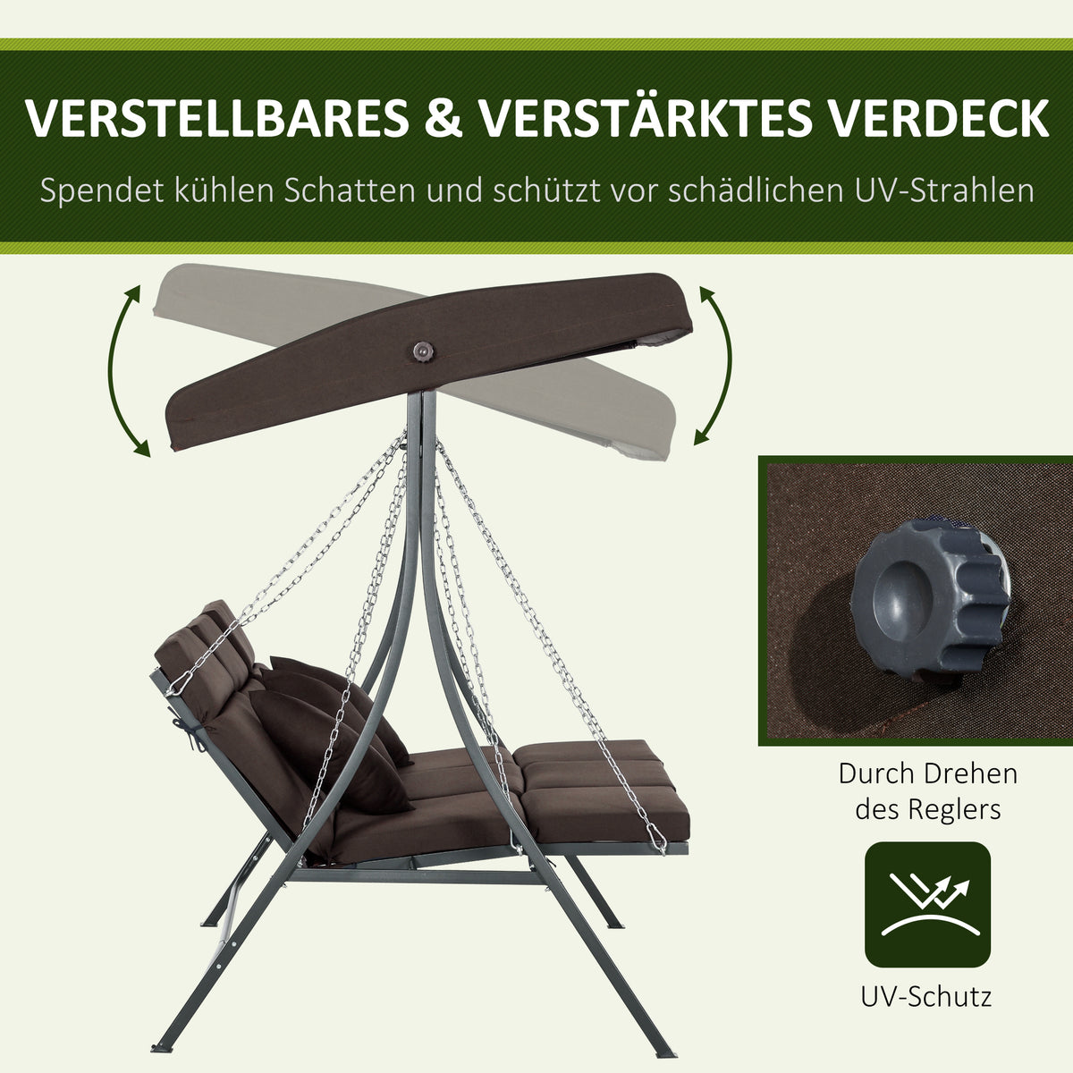 3-Sitzer Hollywoodschaukel mit verstellbarem Sonnendach