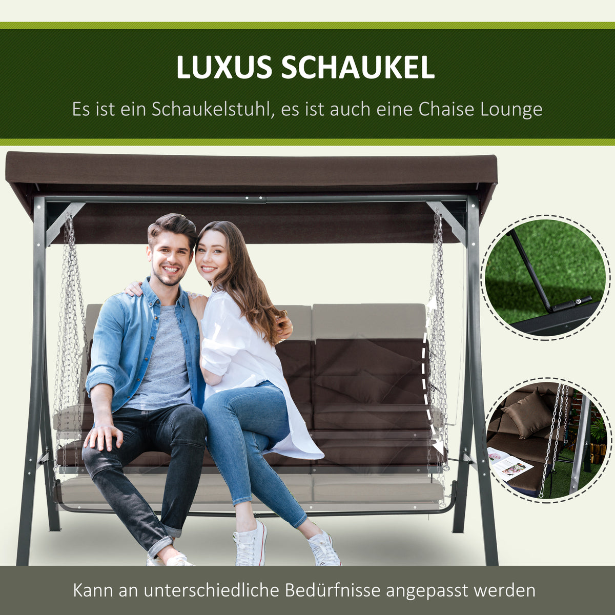 3-Sitzer Hollywoodschaukel mit verstellbarem Sonnendach
