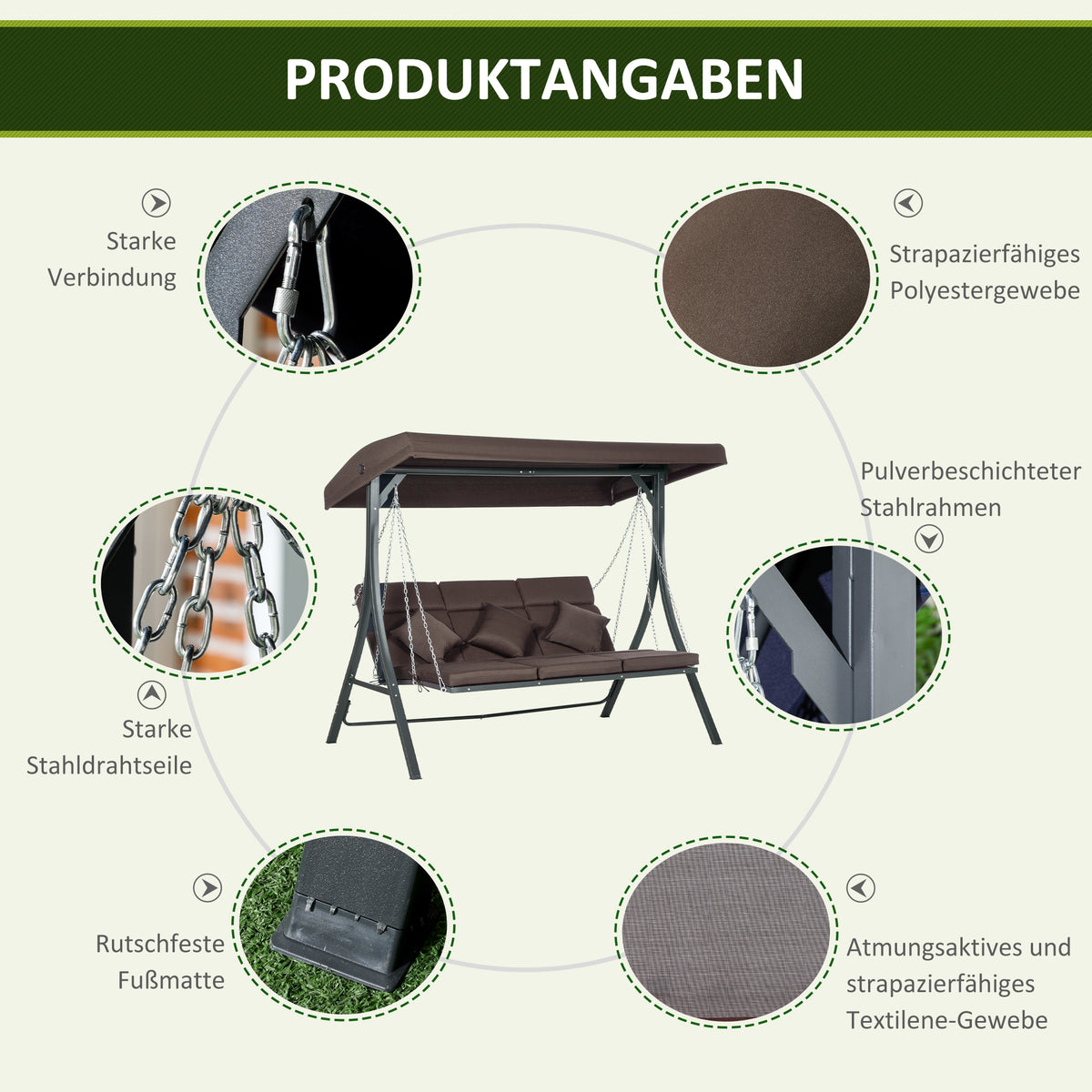 3-Sitzer Hollywoodschaukel mit verstellbarem Sonnendach