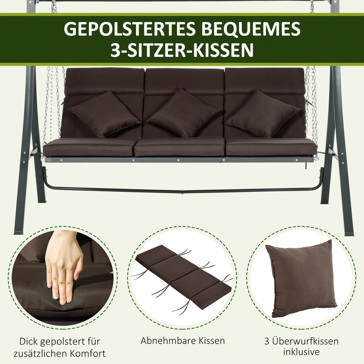 3-Sitzer Hollywoodschaukel mit verstellbarem Sonnendach