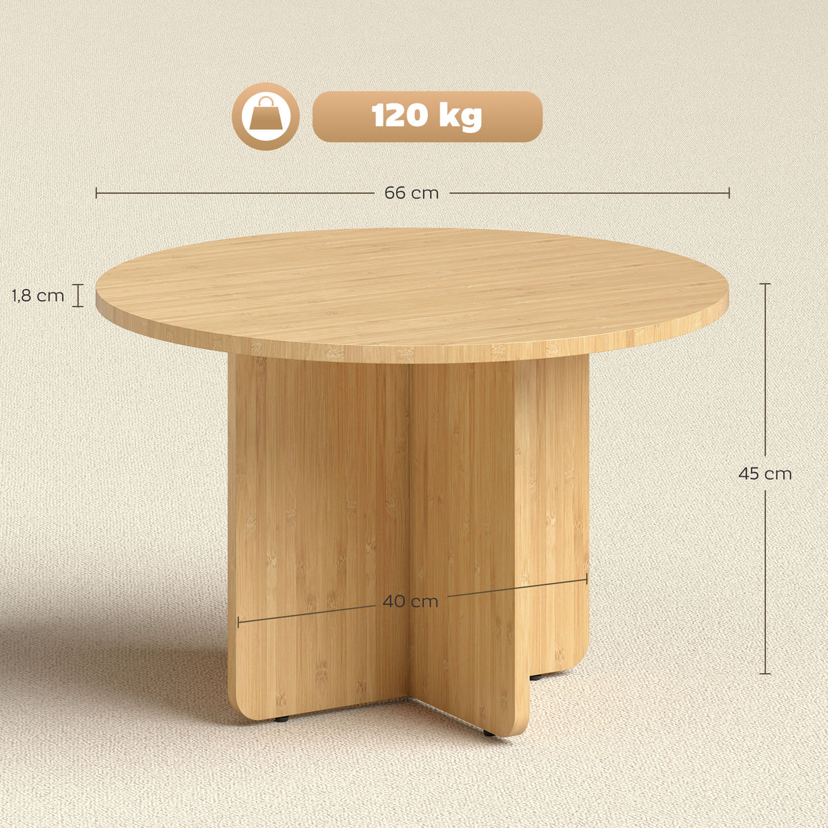 Runder Couchtisch aus Bambus mit Kreuzgestell