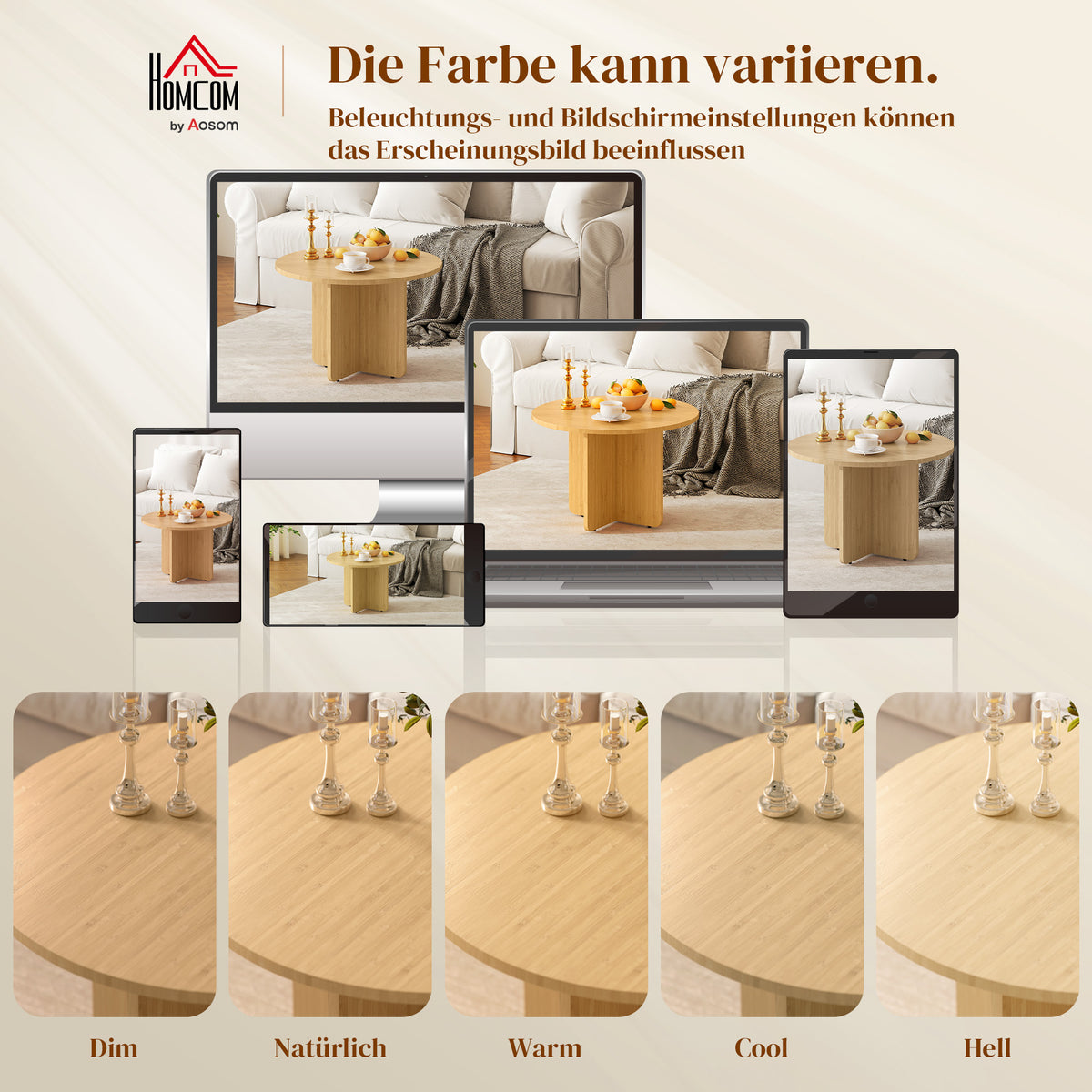 Runder Couchtisch aus Bambus mit Kreuzgestell