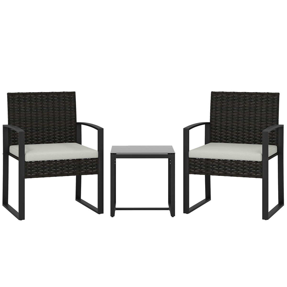 3-teiliges Rattan-Bistroset mit zwei Stühlen
