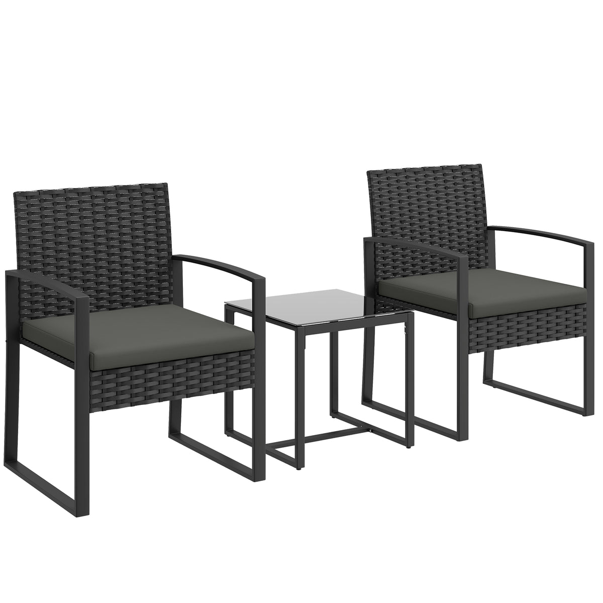 3-teiliges Rattan-Bistroset mit zwei Stühlen