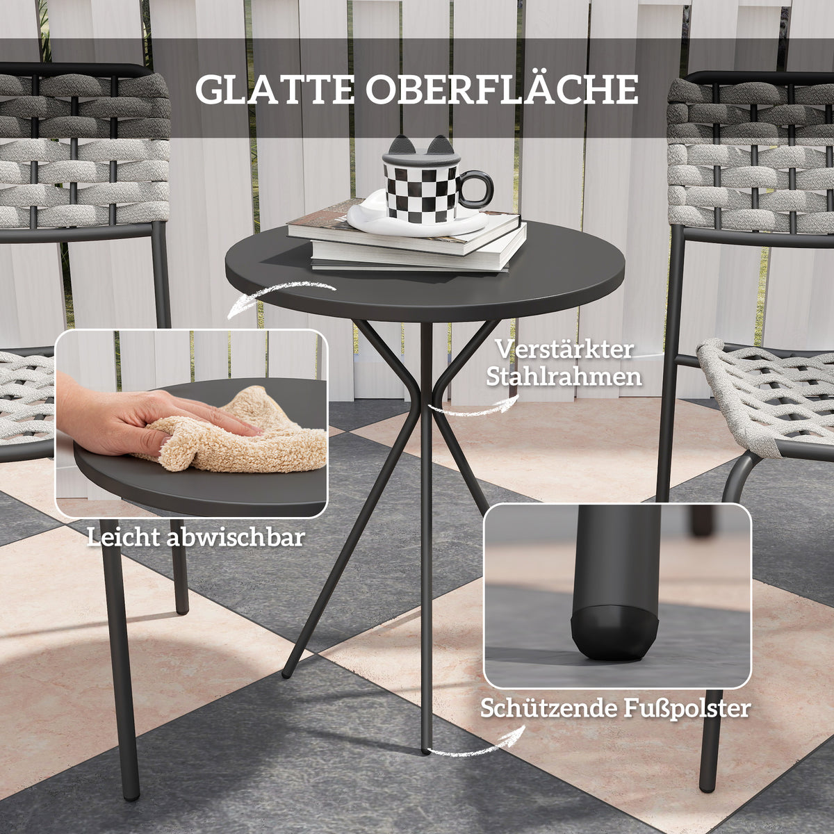 3-teiliges Balkonmöbelset mit 2 Stühlen