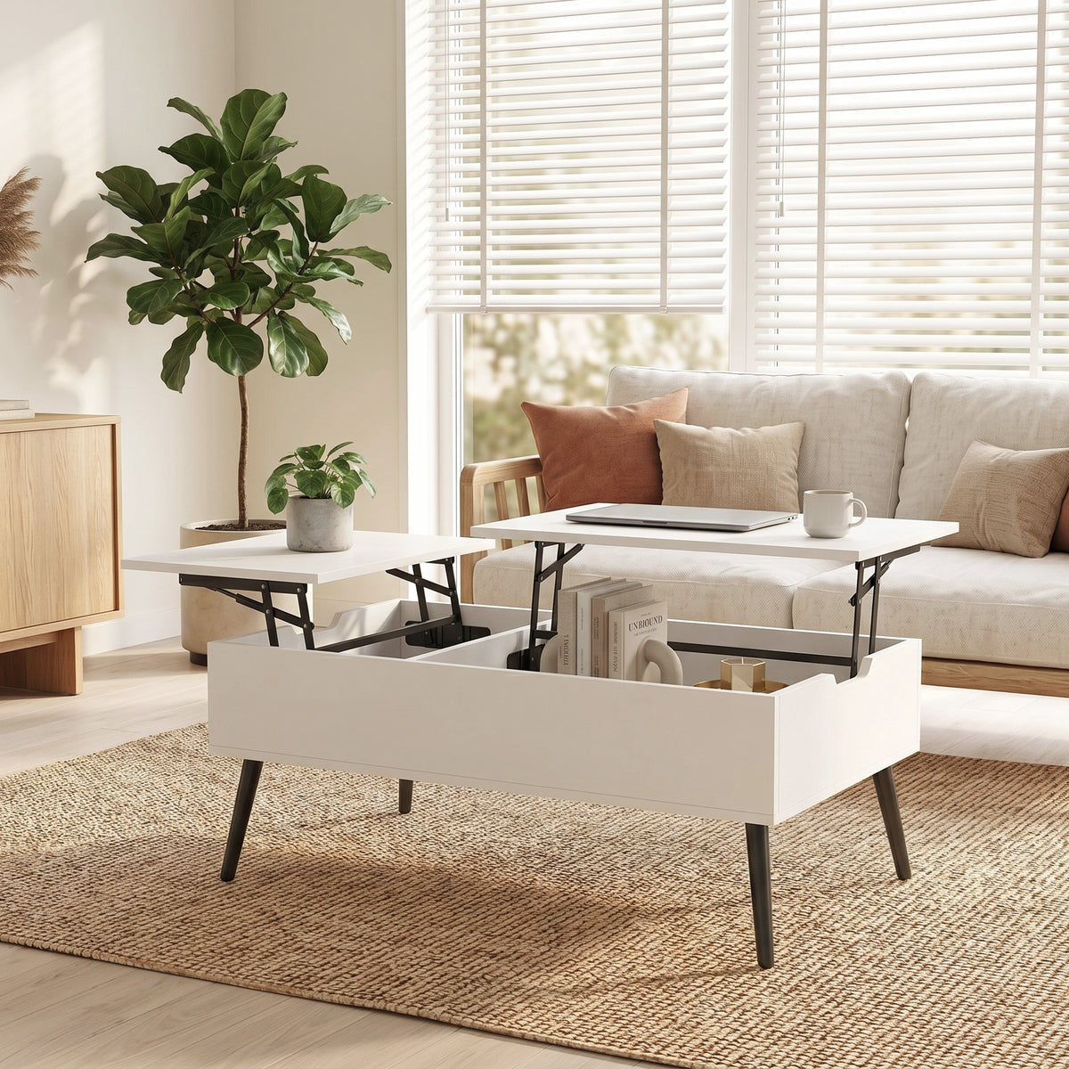Höhenverstellbarer Couchtisch mit Stauraum