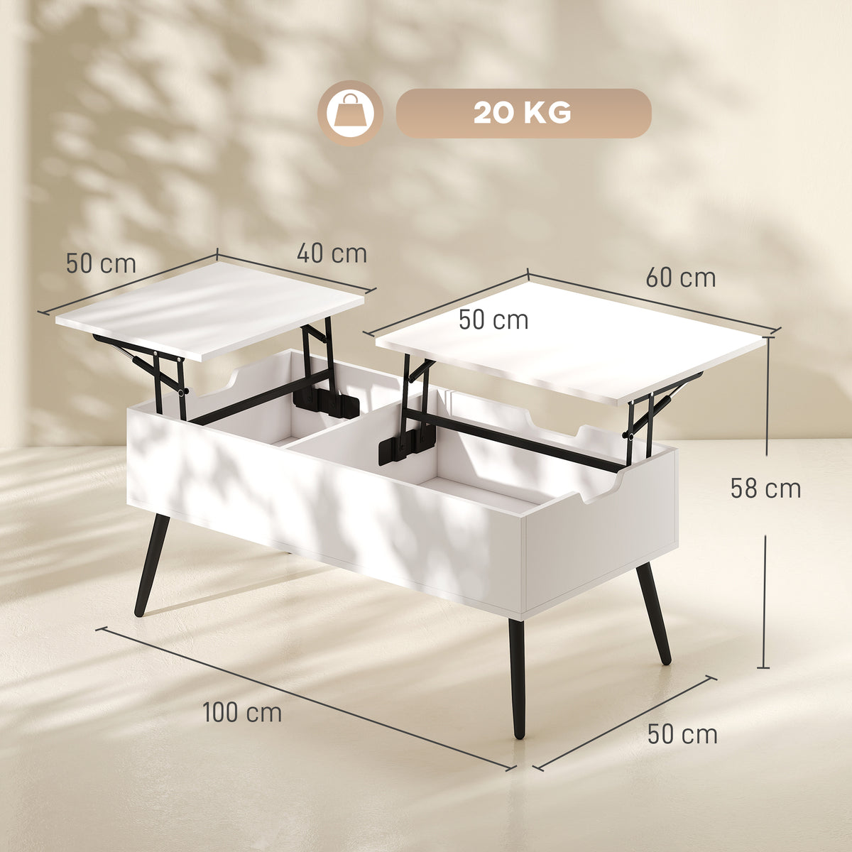 Höhenverstellbarer Couchtisch mit Stauraum