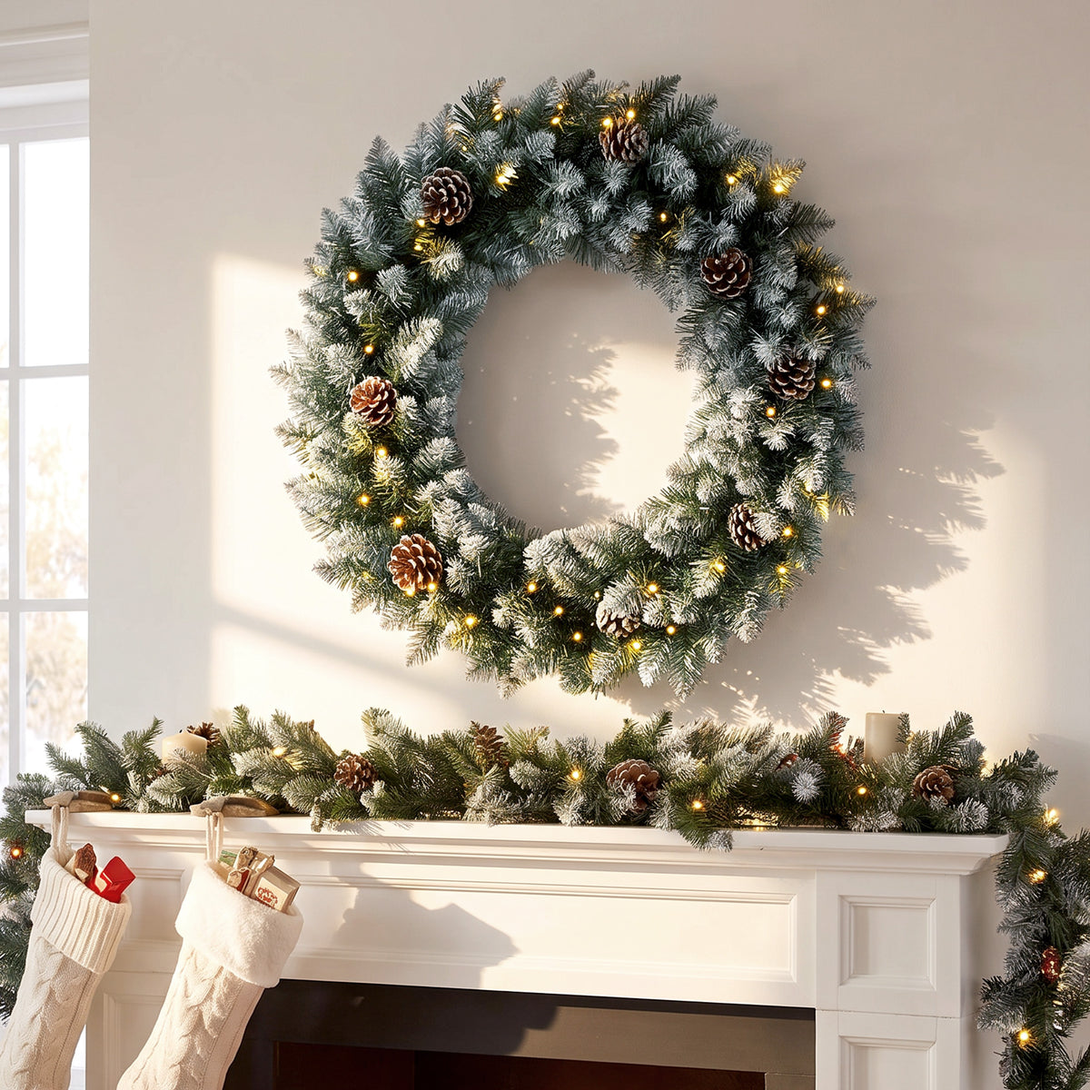 Beleuchteter Weihnachtskranz mit 50 LEDs, 60 cm