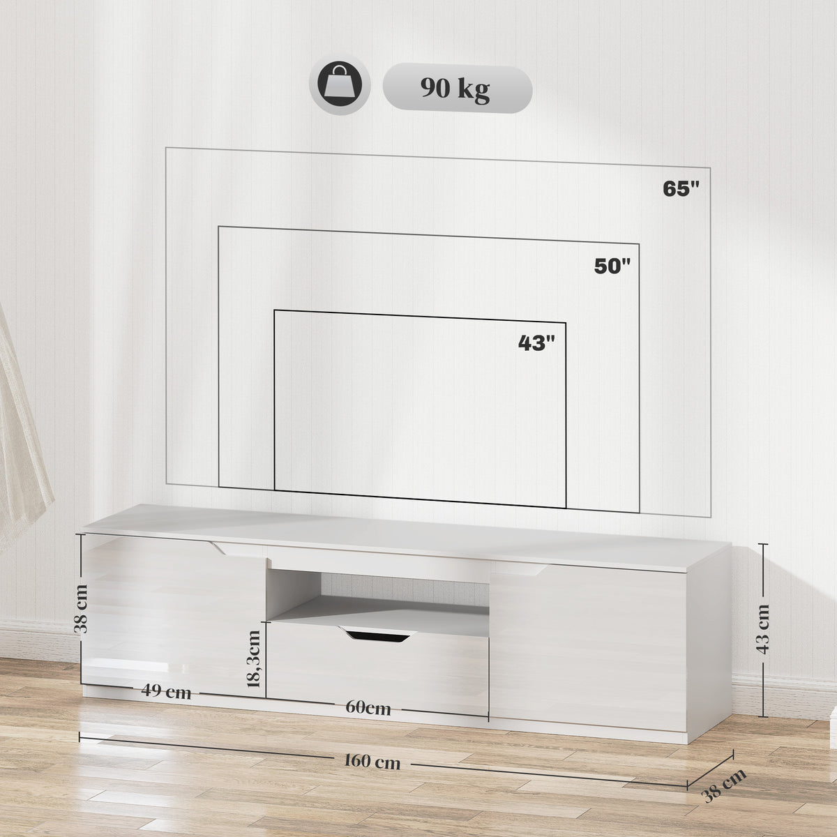 TV-Lowboard 160 cm mit Schublade und Kabelführung
