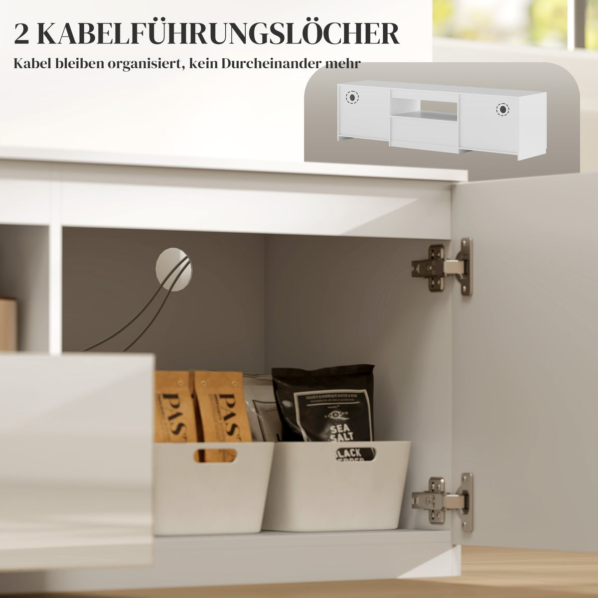 TV-Lowboard 160 cm mit Schublade und Kabelführung