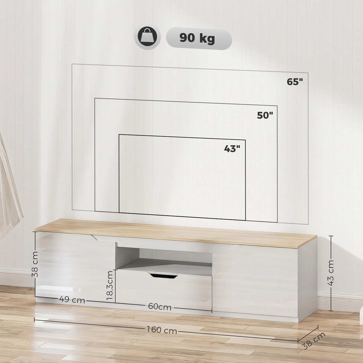 TV-Lowboard 160 cm mit Schublade und Kabelführung