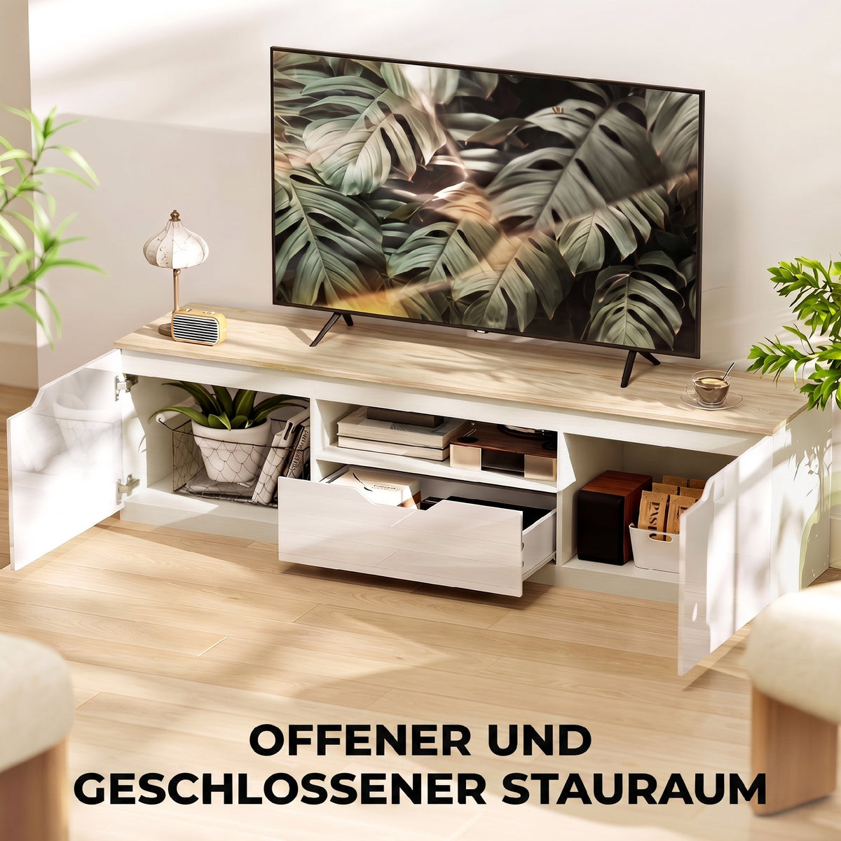 TV-Lowboard 160 cm mit Schublade und Kabelführung