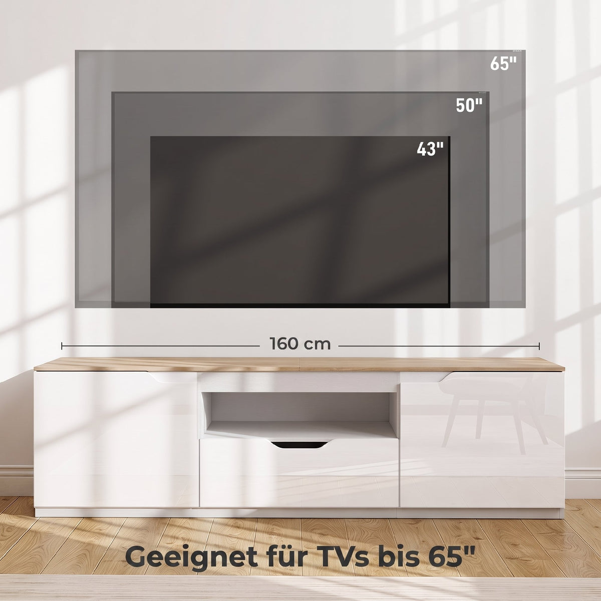 TV-Lowboard 160 cm mit Schublade und Kabelführung
