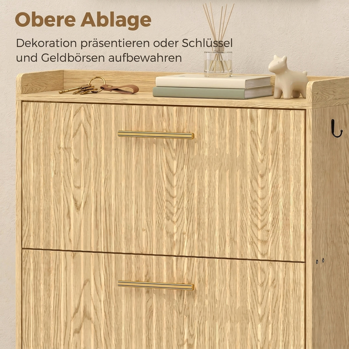 Schuhschrank mit drei Klappfächern und verstellbaren Böden