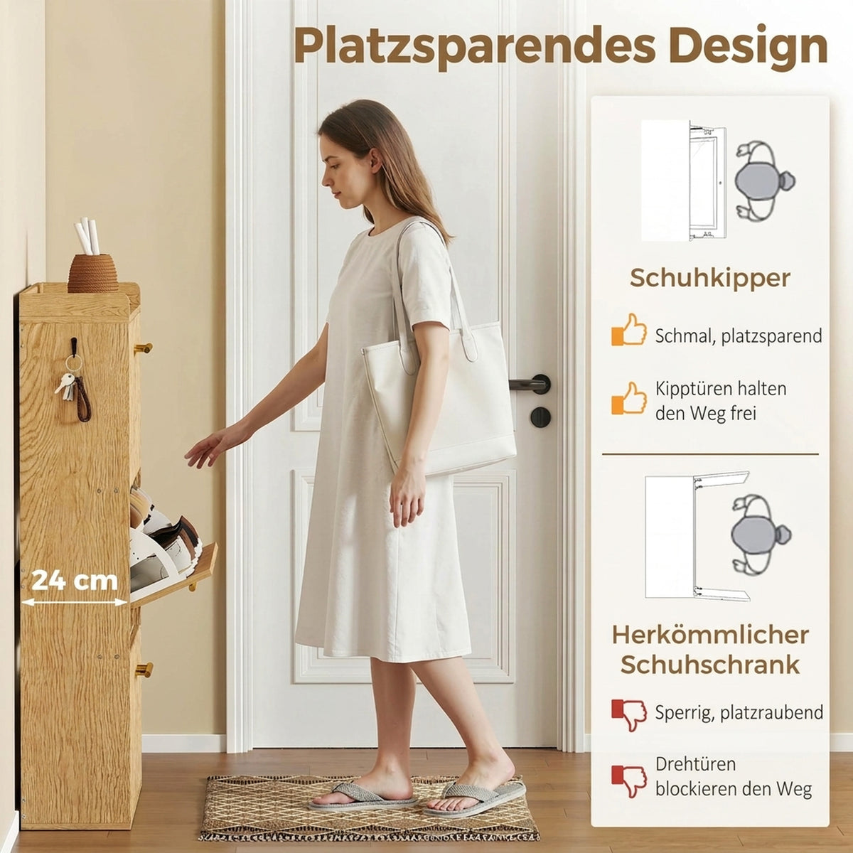 Schuhschrank mit drei Klappfächern und verstellbaren Böden