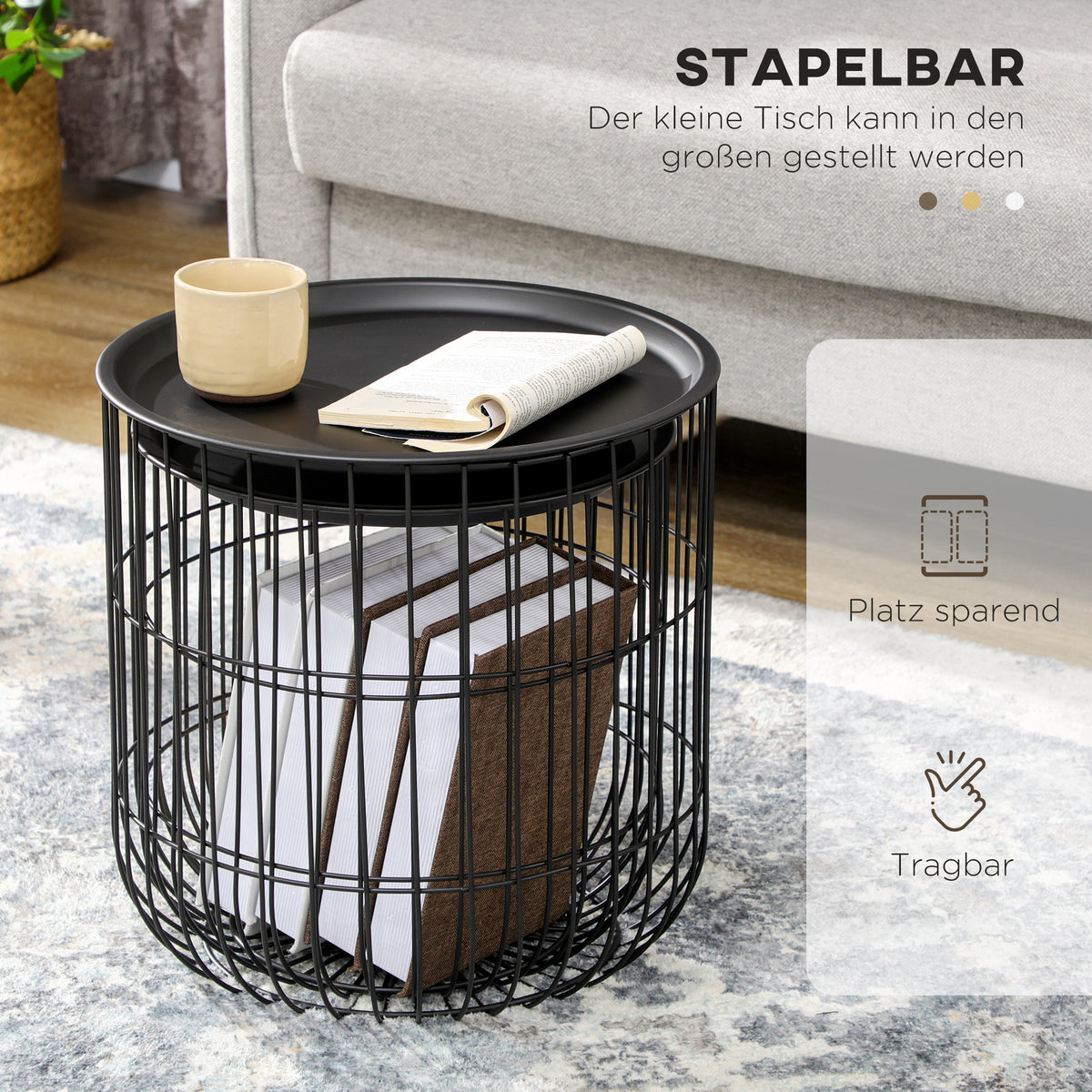Beistelltisch-Set, 2-teilig, stapelbar mit Stauraum