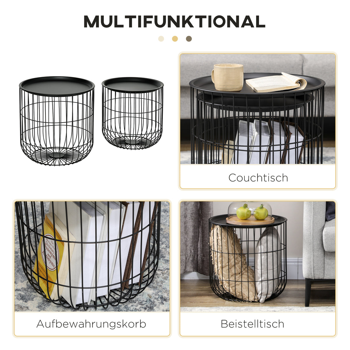 Beistelltisch-Set, 2-teilig, stapelbar mit Stauraum