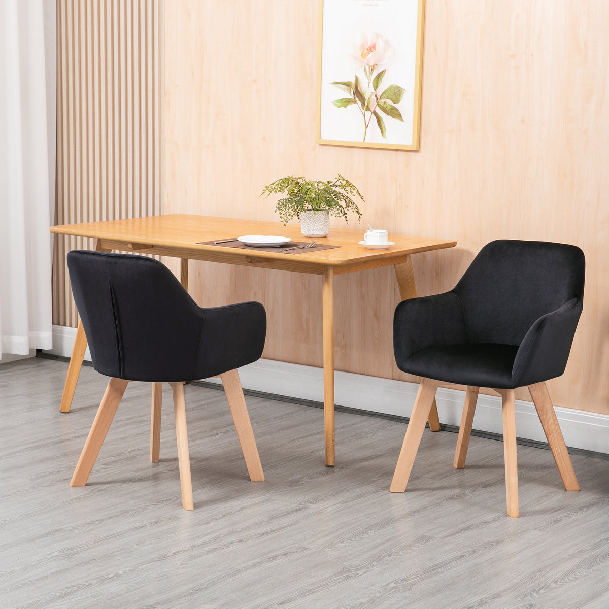Esszimmerstühle 2er-Set in Samtoptik mit Holzbeinen