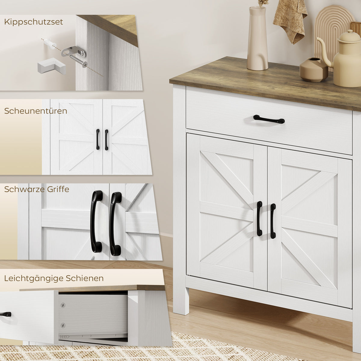 Sideboard mit Schiebetüren, Schublade und verstellbarem Regal
