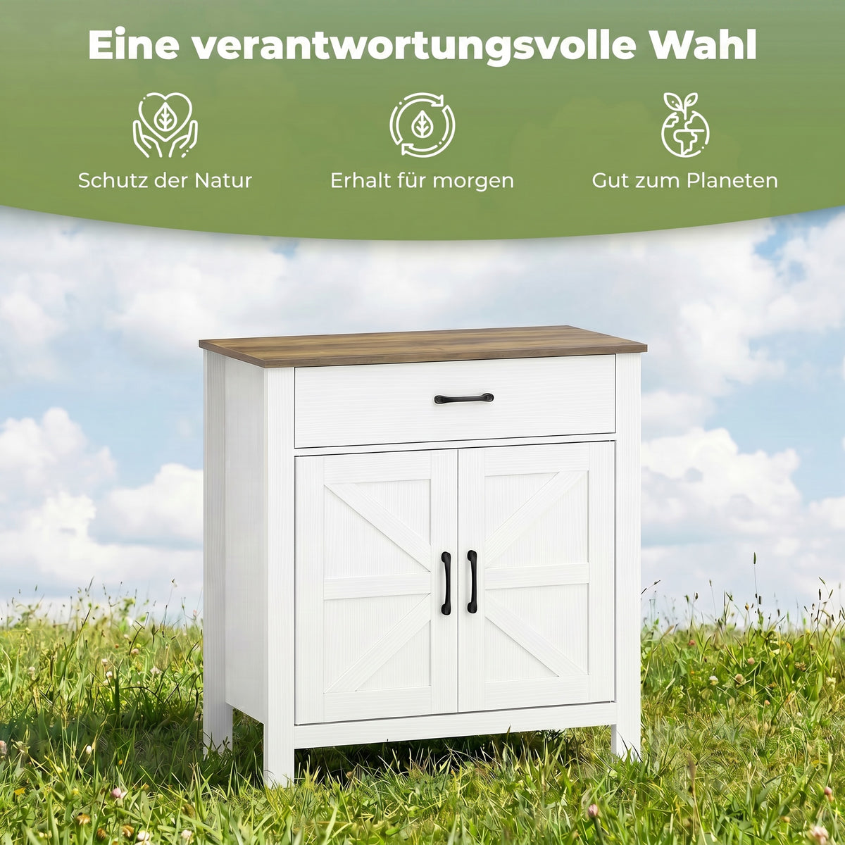 Sideboard mit Schiebetüren, Schublade und verstellbarem Regal