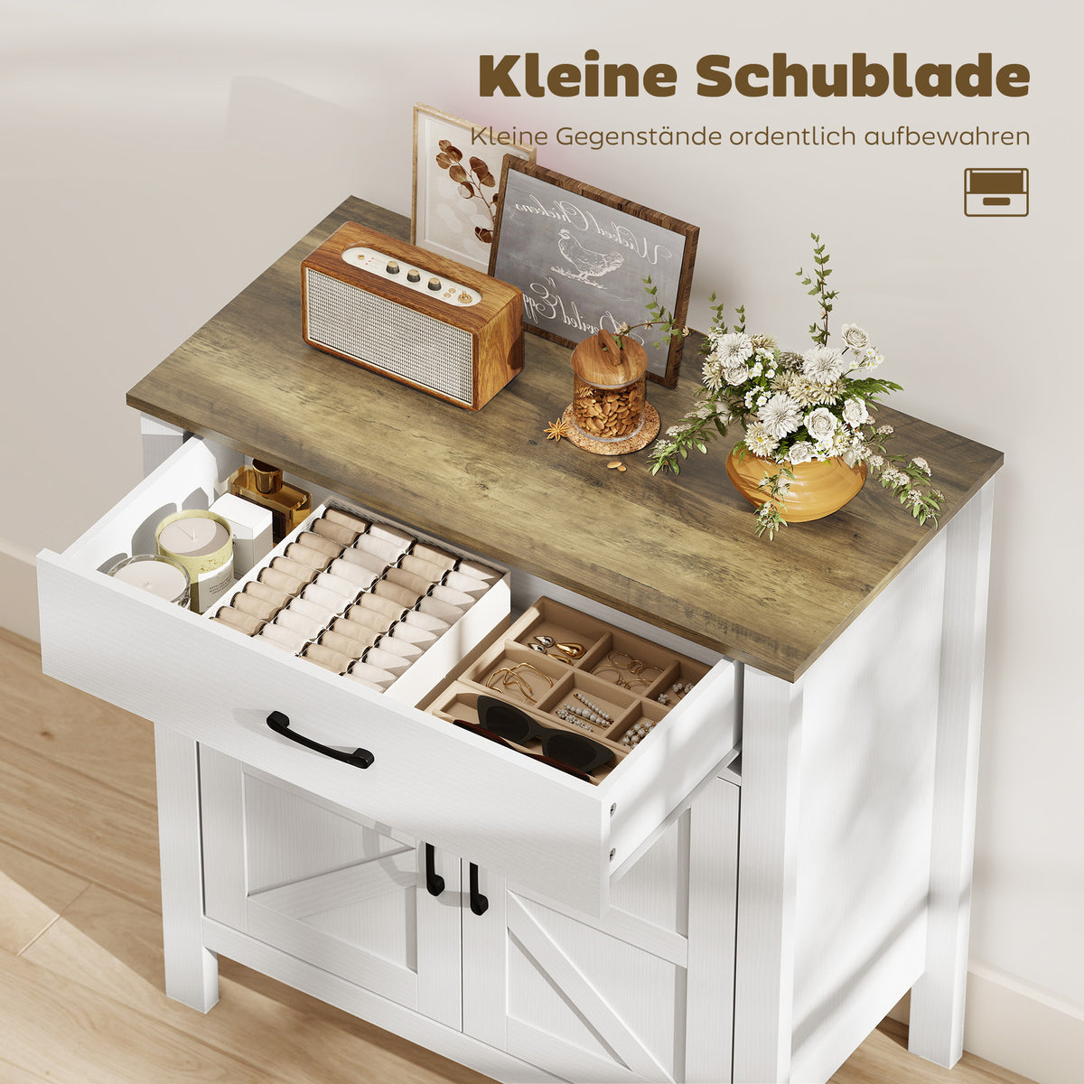 Sideboard mit Schiebetüren, Schublade und verstellbarem Regal