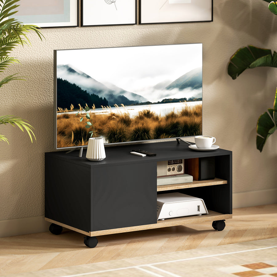 TV-Lowboard auf Rollen mit verstellbarem Regal
