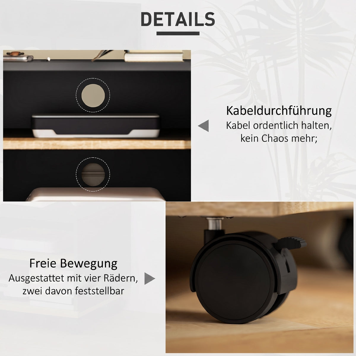 TV-Lowboard auf Rollen mit verstellbarem Regal