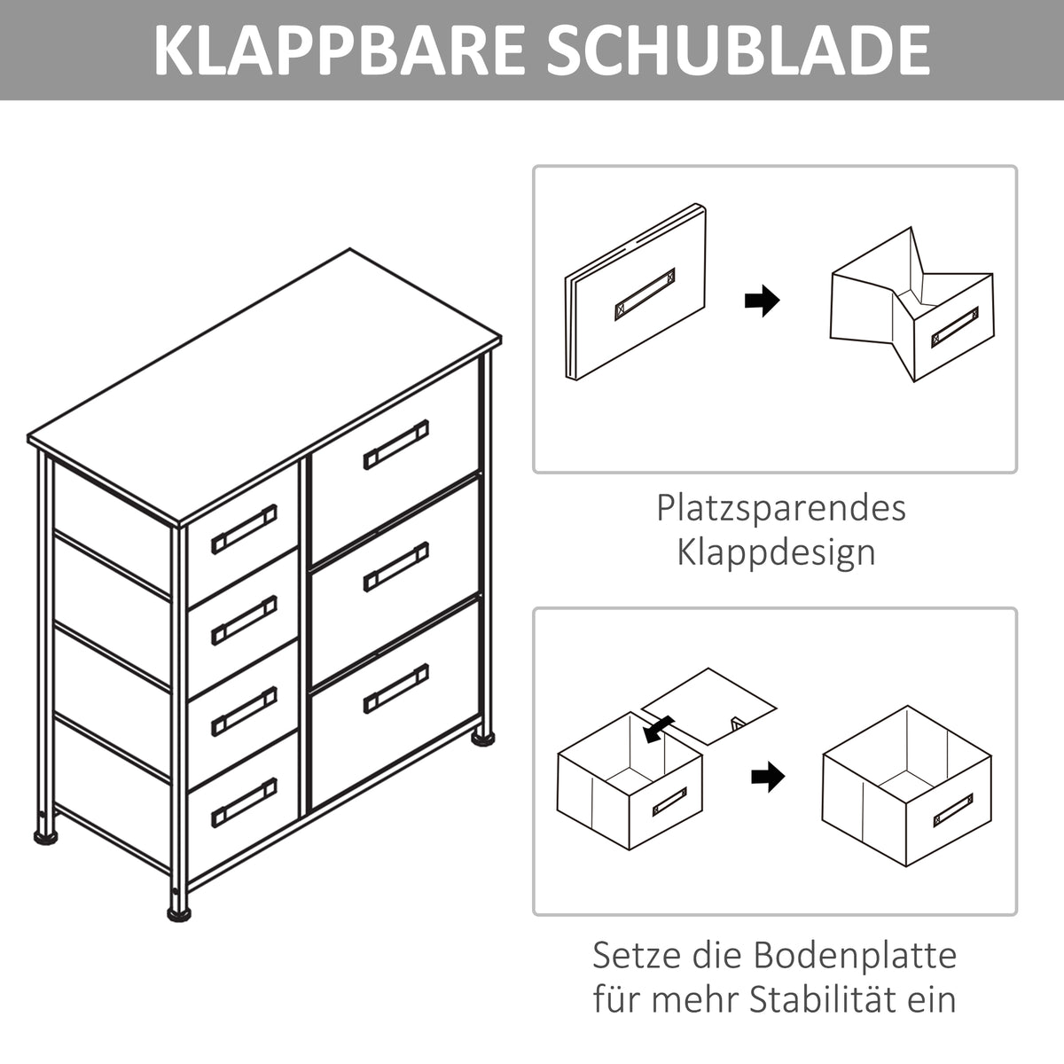 Kommode mit 7 faltbaren Stoffschubladen