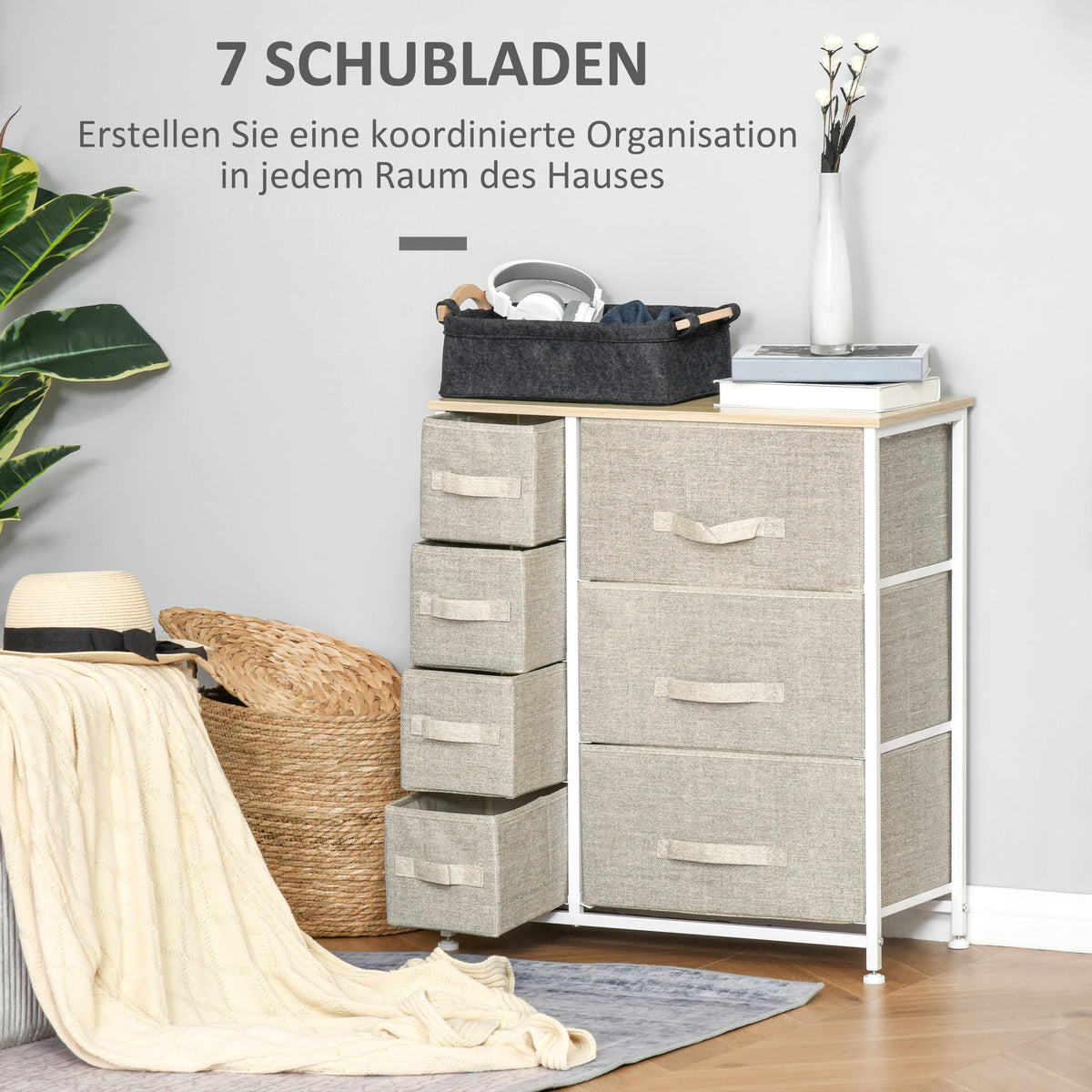 Kommode mit 7 faltbaren Stoffschubladen