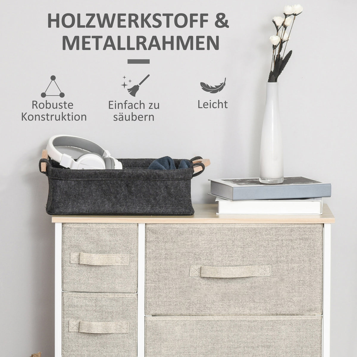 Kommode mit 7 faltbaren Stoffschubladen