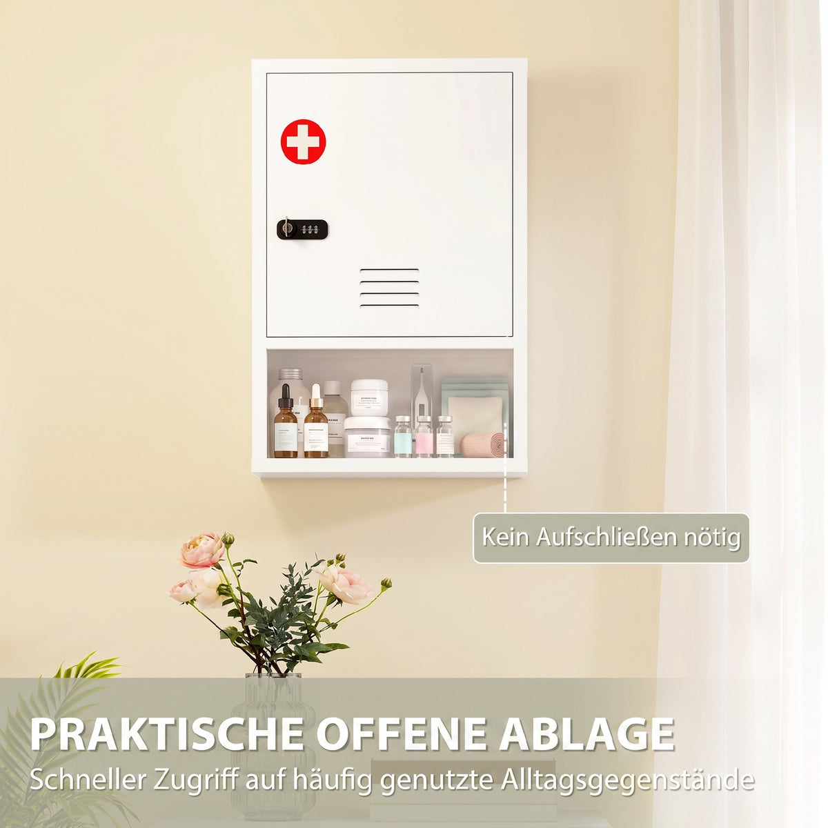 Abschließbarer Medizinschrank aus Stahl mit Ablage
