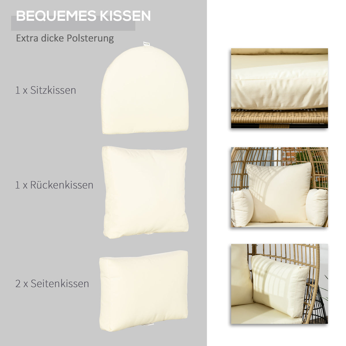 Korbsessel aus Kunstrattan mit Stahlgestell und Kissen