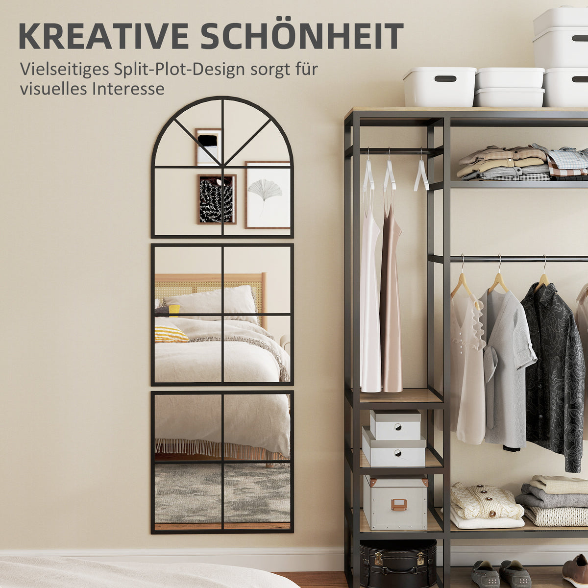 Dreiteiliger Wandspiegel mit Rundbogen, 180 cm