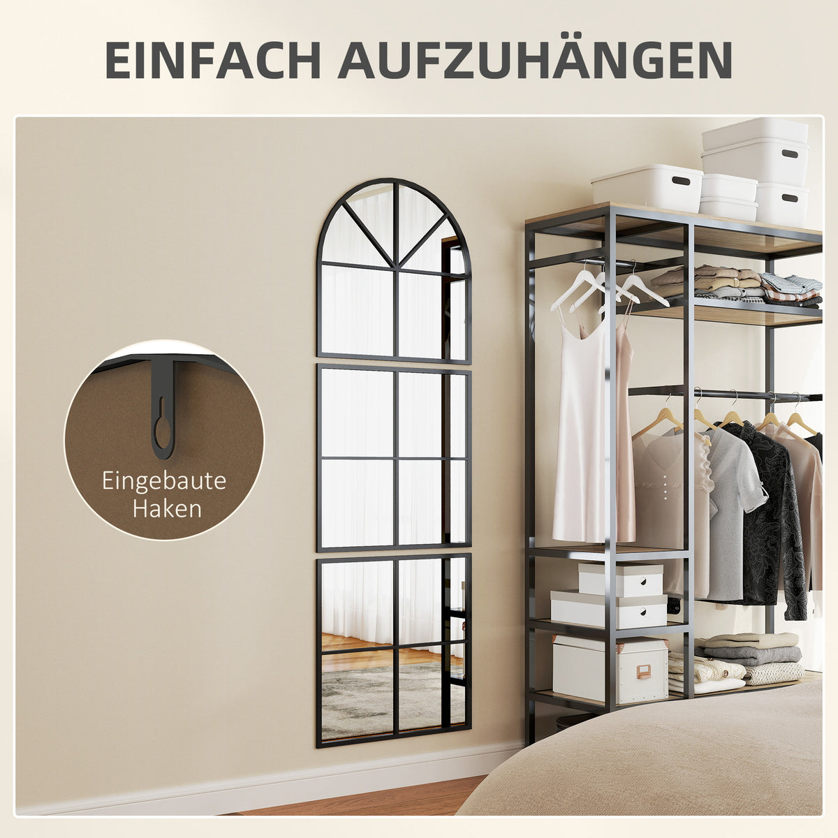 Dreiteiliger Wandspiegel mit Rundbogen, 180 cm