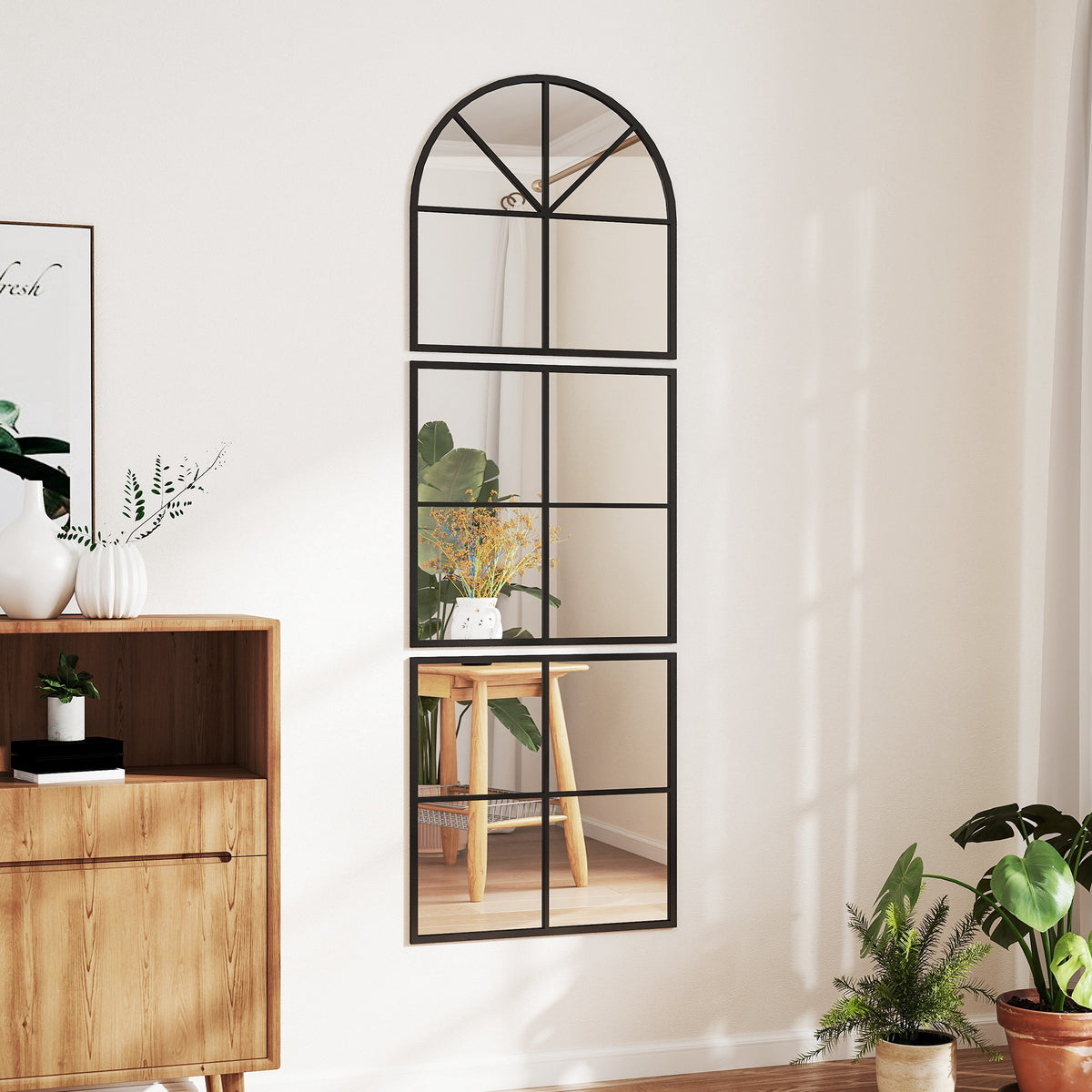 Dreiteiliger Wandspiegel mit Rundbogen, 180 cm