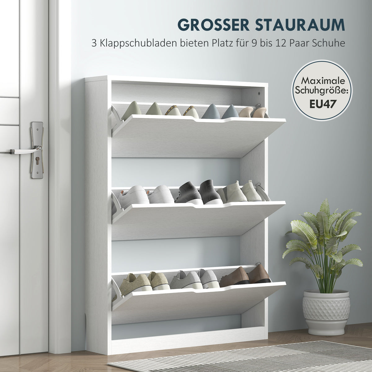 Schuhschrank mit 3 Klappschubladen für bis zu 12 Paar