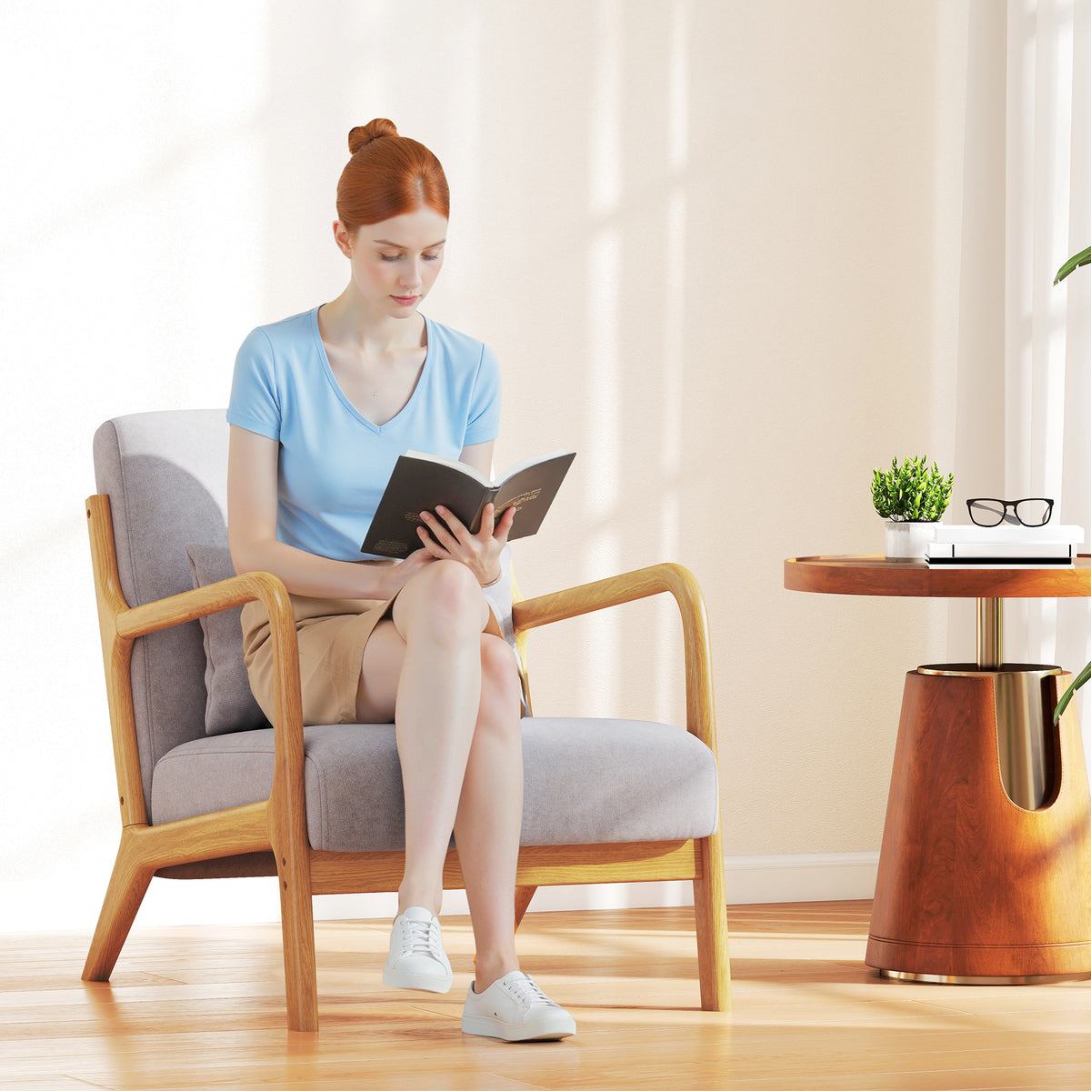 Loungesessel mit Holzrahmen und Samtoptik