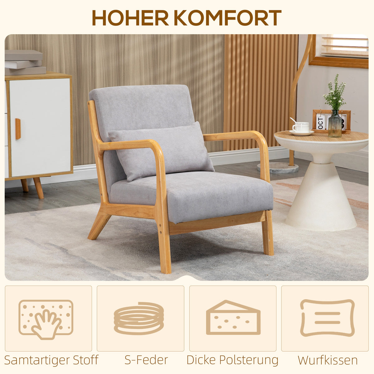 Loungesessel mit Holzrahmen und Samtoptik