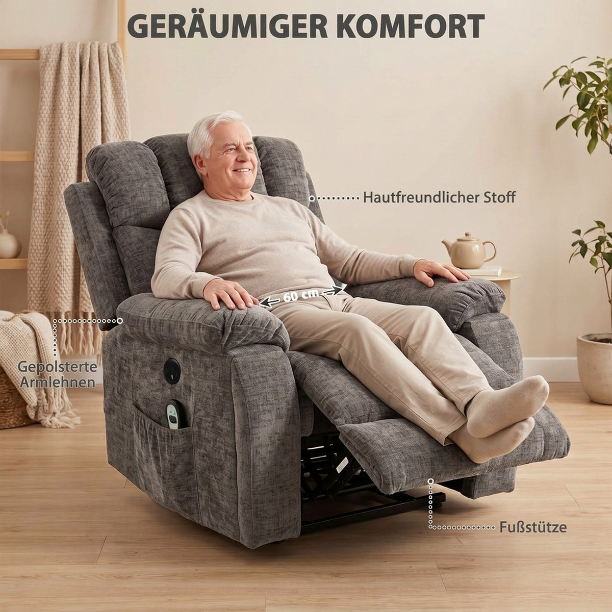 Elektrischer Relaxsessel mit Aufstehhilfe, Massage und Wärme