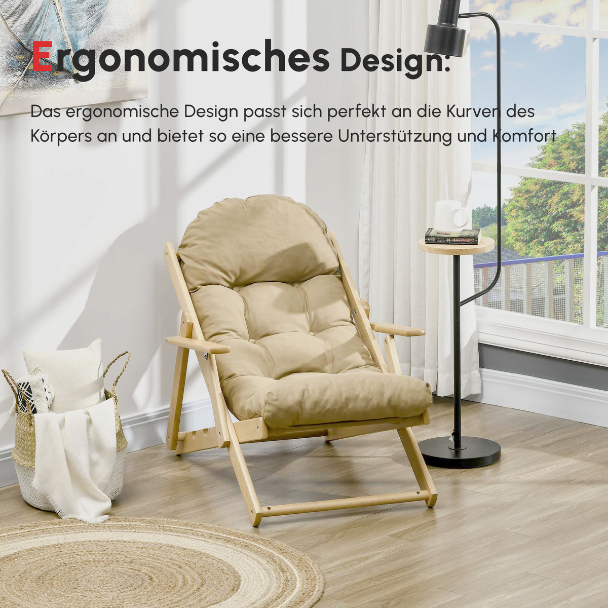 Relaxsessel mit verstellbarer Rückenlehne und Buchenholzrahmen