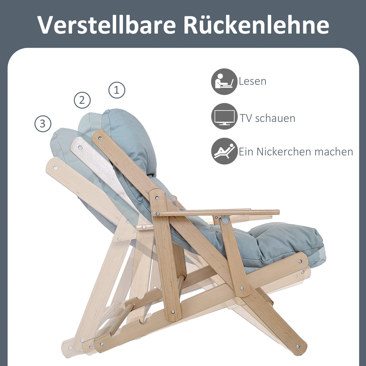 Relaxsessel mit verstellbarer Rückenlehne und Buchenholzrahmen