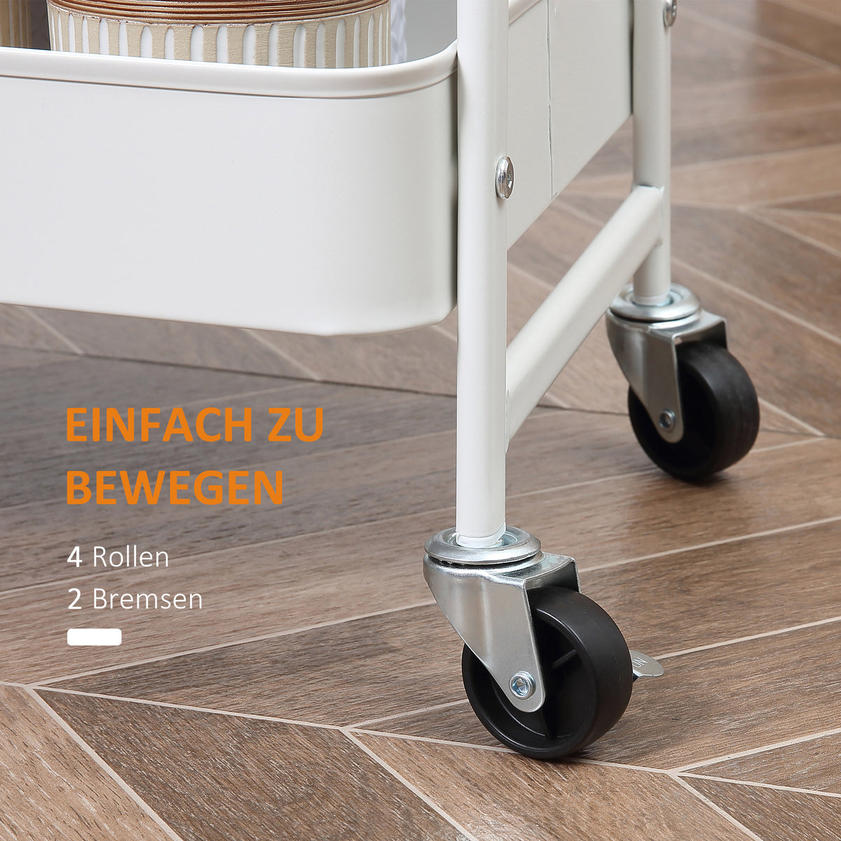 Küchenwagen mit drei Ebenen, Rollen und Deckel